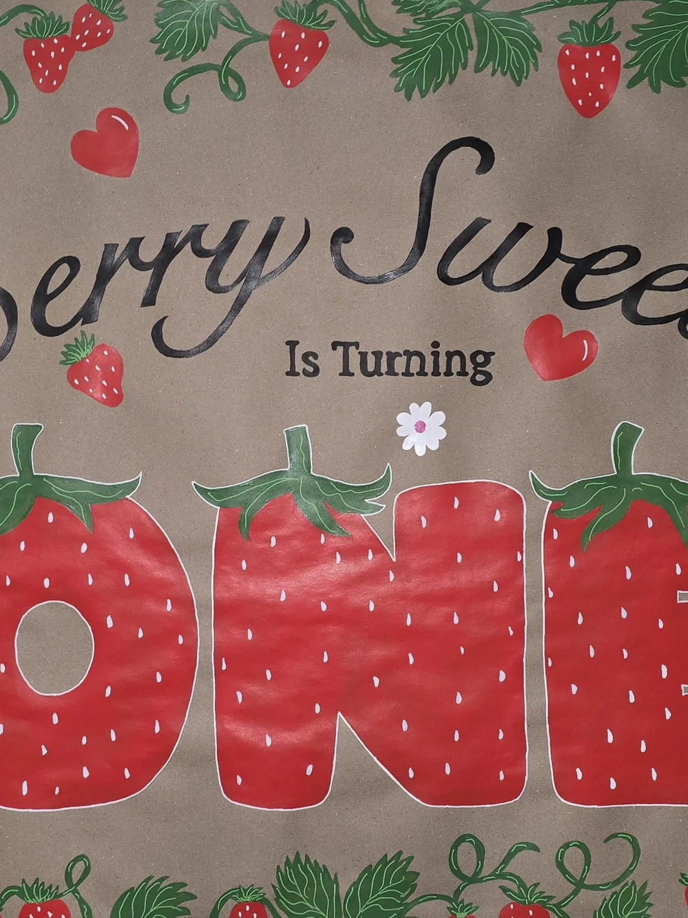 Kids Strawberry Birthday Gift Wrap - Red & Green
